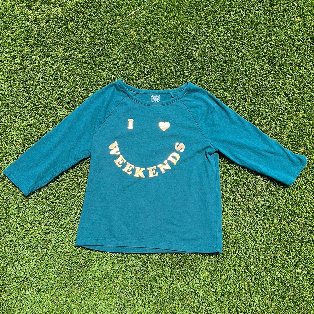 I Love Weekends Smiley Face 3/4 sleeve T shirt